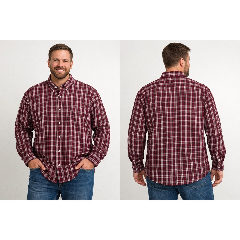 Chaps Men's XXL Shirt Red Plaid Long Sleeve Business Casual Preppy normcore‎ dad